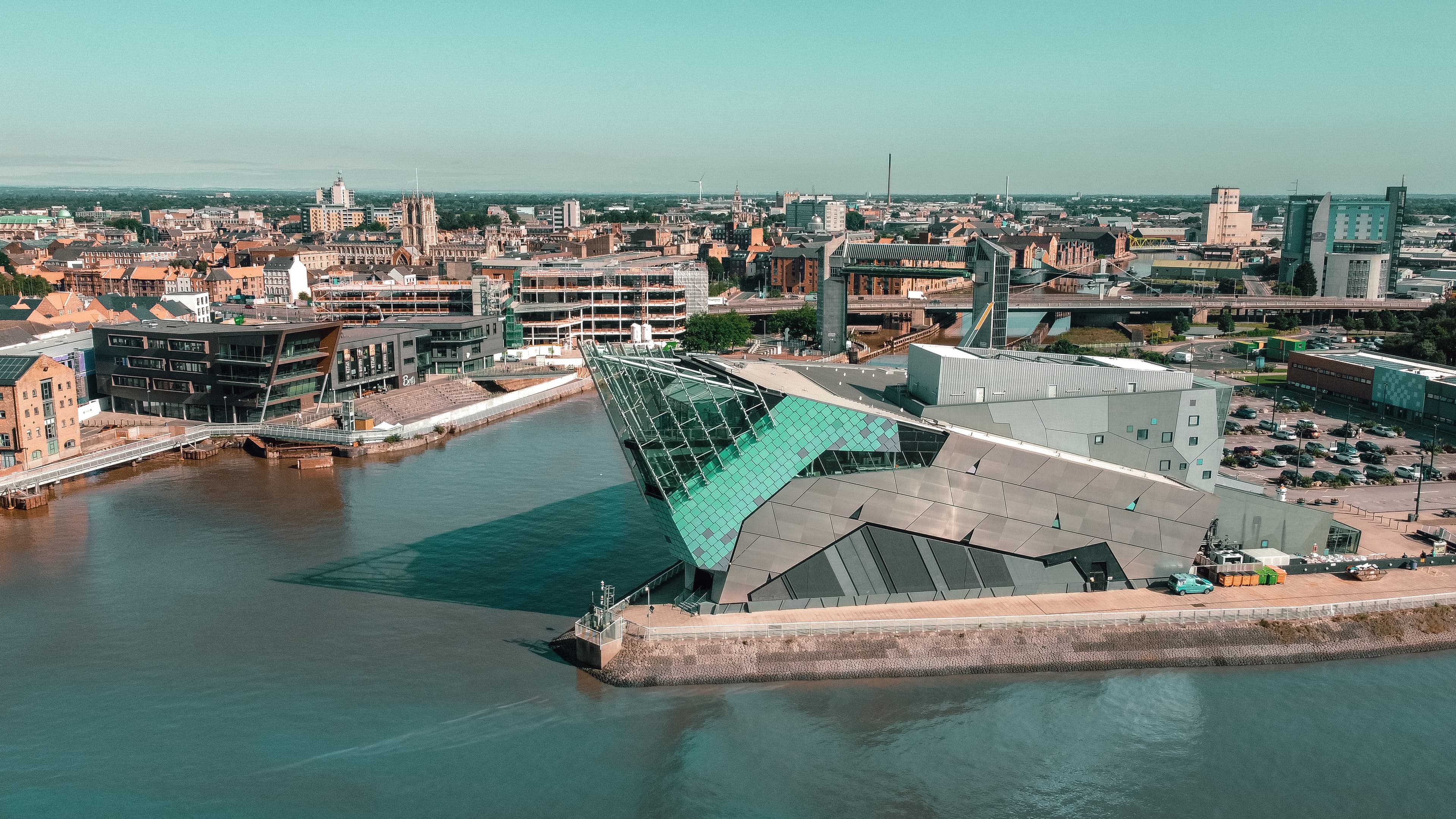 Aerial view of Hull city centre and waterfront